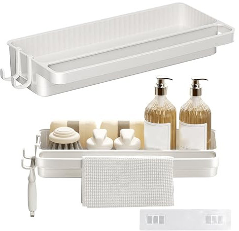 xtemtoamz Fregadero Escurridor Estropajo Soporte para Estropajo y Esponjas, Organizador de Cepillos y Jabones de Vajilla, Blanco