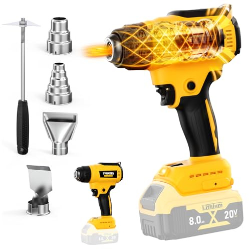 Cordless Heat Gun for Dewalt 20V Battery, 350W,LED Light,Fast Heating Soldering Hot Air Gun 122℉-1022℉ Variable Temperature Control with 4pcs Nozzles&Scraper for Crafts, Shrink Wrap(NO Battery)
