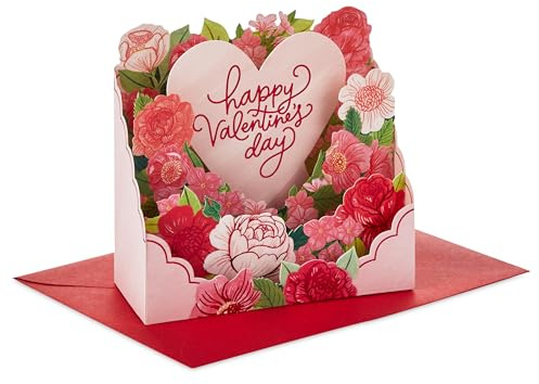 Hallmark Mini Alla hjärtans dag-kort, Alla hjärtans dagskort, 3D & pop up, rosa hjärta, blommor, rosor, röd, rosa, vit