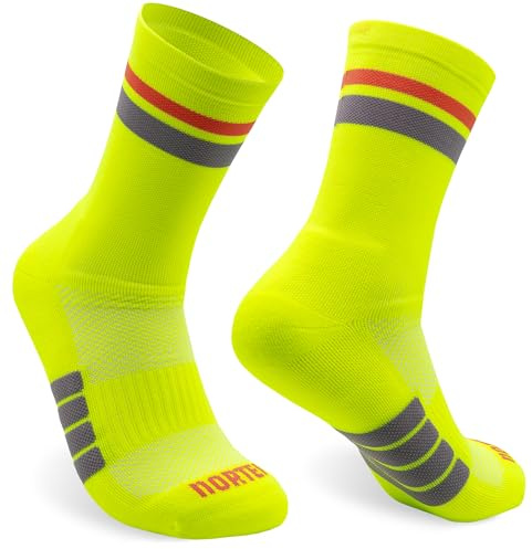 NORTEI Calzini da Corsa e Trail Running Imbottiti a metà tondo, Antiscivolo. Calze Sportive Tecniche Senza Sfregamenti per Uomo e Donna (IT, Testo, L, XL, Regular, Regular, DUO Neon)