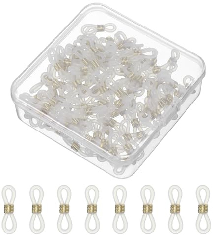 PATIKIL Estremità Per Catena Occhiali, 120 Pezzi Connettore Regolabile Per Catena Occhiali Anello Anti Scivolamento Porta Catena In Silicone Con Scatola Media Per Collana, Bianco/Oro
