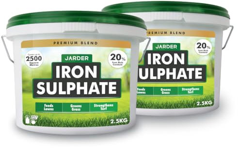 Jarder Iron Sulphate for Lawns 2.5KG x 2 - Feeds Lawns - Greens Grass - Strengthens Turf - 20% Rich Iron Content - Covers up to 5000 Square Metres