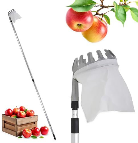 Spetebo Obstpflücker mit Teleskopstiel und Fangbeutel mit Pflückkranz - bis 240 cm - Fruchtpflücker mit Erntebeutel und Teleskopstange - Erntehelfer Obst Apfel Birnen Zwetschgen Baum Pflücker