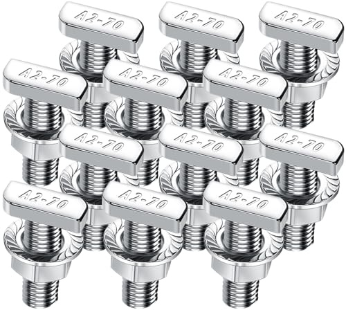 Hammer Head Screws M8 x 25 Stainless Steel A2-70, Pack of 12 Hammer Head Screws with Locking Tooth Nuts Flange Nuts Hanger Bolts M8 for PV Solar Mounting Rails Greenhouse and Aluminium Profile for
