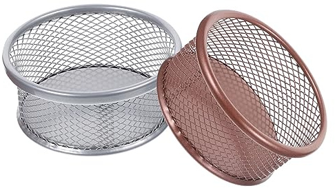 UTHCLO 2pcs Metal Desk Mesh Holders with Stackable Design, Scratch-resistant Paper Clip Holders Featuring Mesh Appearance for Organising Rose Gold Paper Clips and Sundries in Office Or