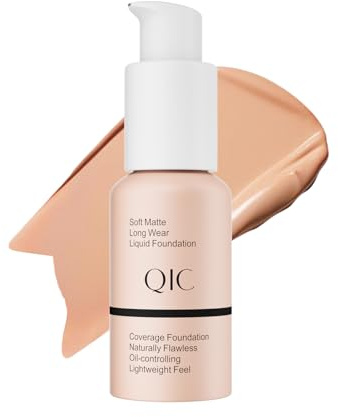 QIC Fondotinta Liquido Coprente Impermeabile, Lunga Durata, Per Tutti i Tipi di Pelle, Ideale anche per Pelli Mature, Incarnato Uniforme e Illuminato (Warm Peach)