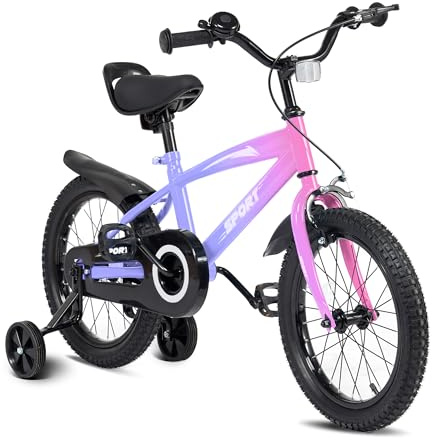BODIOO Bicicleta infantil de 14 pulgadas, bicicleta para niños y niñas con ruedas estabilizadoras, marco estable, asiento ajustable, freno de contrapedal y freno de mano, adecuado para ciclistas de 94