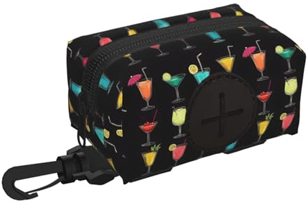 Soporte para bolsas de excremento de perro para correa, suave, ligero, colorido, estampado de cócteles, dispensador de rollos, cierre de , accesorios para pasear perros con cremallera y mosquetón