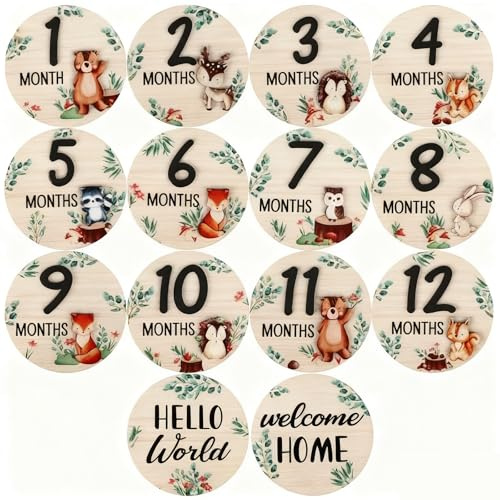 Sonwaha 7 Piezas Tarjetas de Hitos Mensuales de Bebés,Hitos De Madera Cumple Mes Bebe Nacido Regalo Accesorios Para Fotos Regalo Para Futuras Madres Padres(animal) (animal)