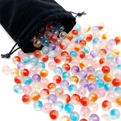 Werownsgso 100 biglie di vetro colorate con sacchetto, 10 mm, in vetro, decorazione per coordinazione degli occhi, adatto per interni ed esterni