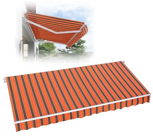 Utomhus infällbar markis ersättningstyg vattentät UV-beständig polyester baldakin för balkong 450 x 300 cm med Valance-markisöverdrag ersättning