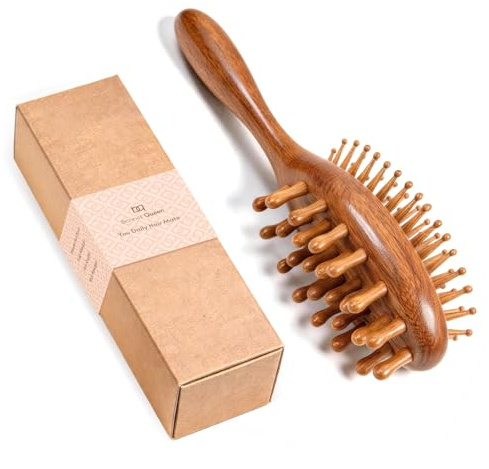 BONNET QUEEN Cepillo para Pelo Rizado y Liso 2 en 1, Peine de Madera de Sándalo de Doble Cara, Cepillo Desenredante Antiestático con Masajeador Cuero Cabelludo para Hombre y Mujer