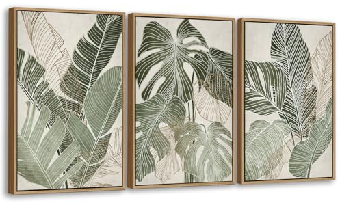 Set di 3 stampe artistiche da parete su tela senza cornice, galleggianti naturali con foglie verdi di piantaggine, decorazione per camera da letto, soggiorno, cucina, casa, ufficio, 50,8 x 76,2 cm