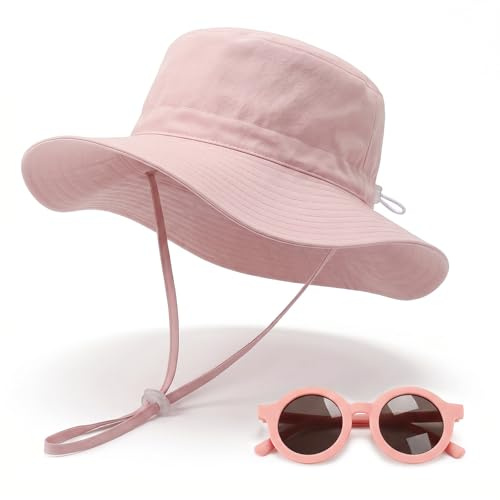Gorro Bebé Verano con Gafas de Sol Set, Sombrero Bebé Protección UV UPF 50+ Gorra Niño Niña, Gorrito Playa Transpirable, 3 Tallas Disponibles para 6 Meses - 8 Años