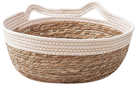 Perfeclan Cama para Gato Tejida Rascador Nido Cueva Mascotas Hecha de Paja Natural Aporta y Comodidad Adecuada para Interior de Gatos y, Blanco M