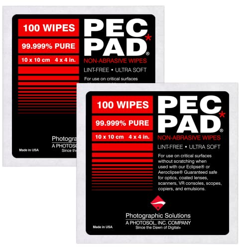 PEC-PAD Lint Free Wipes 4”x4” Non-Abrasive Ultra Soft Cloth for Cleaning Sensitive Surfaces like Camera, Lens, Filters, Film, Scanners, Telescopes, Microscopes, Binoculars. (100 Sheets Per/Pkg) 2-Pack