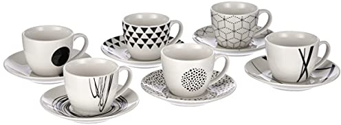 Tognana Metropolis, Set de 6 Tasses à Café avec Soucoupe, New Bone China, blanc