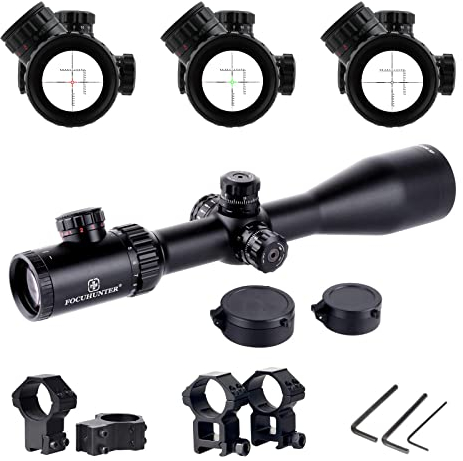 FOCUHUNTER Zielfernrohr 4-24x50mm Luftgewehr Softair Zielfernrohr Beleuchtet Rot/Grün Absehen Schneller Entfernungsmesser mit Weaver/Picatinny Montage & Schutzkappe für Jagd(HoherKnopf)