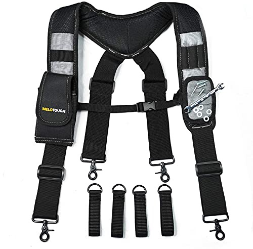 MELOTOUGH Tirantes magnéticos para cinturón de herramientas con correa magnética para cinturón de trabajo, tirantes acolchados, Gris, talla única