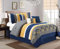 Chezmoi Collection Arden Bettwäsche-Set, 7-teilig, modern, plissiert, gestreift, Bestickt, Zick-Zack-Bettwäsche-Set (Full, Marineblau/Grau/Gelb/Weiß)