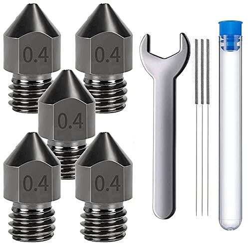 MMOBIEL Lot de 5 Buses extrudeuses MK8 en Acier trempé pour imprimante 3D Creality Ender 3, Ender 5, CR-10/10S, Makerbot, Anet A8 avec 3 Aiguilles de Nettoyage et clé 0,4 mm