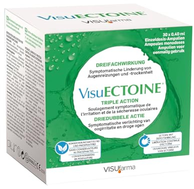 VisuECTOINE Augentropfen - Symptomische Linderung von Augenreizungen und trockenen Augen - Dreifachwirkung - Konservierungsmittelfrei- Einzeldosen - 30 x 0,40ml