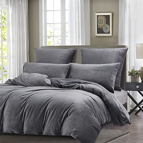 Boqingzhu Flanell Winter Bettwäsche 135x200cm Plüsch Biber Grau Warm Kuschelig Flauschig Bettwäsche Teddy Fleece Samt Cashmere Touch Bettbezug 135x200cm mit Reißverschluss