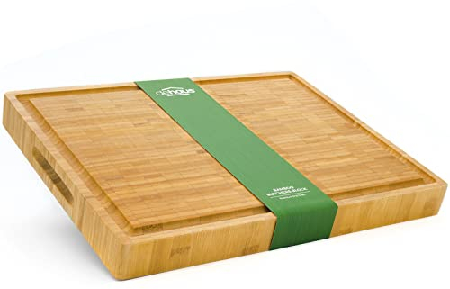 Dehaus® Deluxe Bamboo Chopping Board - Premium Wooden Cutting Boards - Large End Grain Wood Butchers Block for Kitchen - Extra Thick Bread Block - Non Toxic - Size M, 35 x 25 x 3 cm