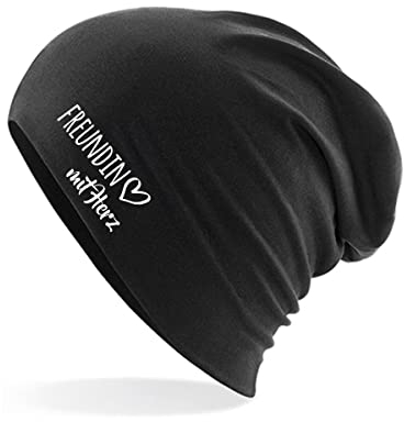 Huuraa Beanie Freundin mit Herz Geschenk Black Freundin Präsent
