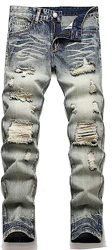 AITITIA Jeans Rasgados de Ajuste Regular para Hombre, Azul 3003, 42