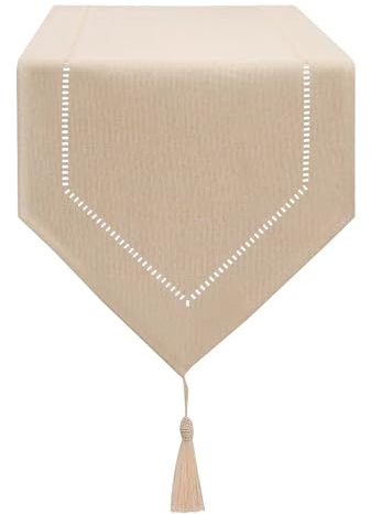 LLCUTESHOP Camino de Mesa Beige 32 x 220 cm de Diseño Moderno e Innovador de Lino Sólido, Lavable, Con Patrón de Espigas de Trigo