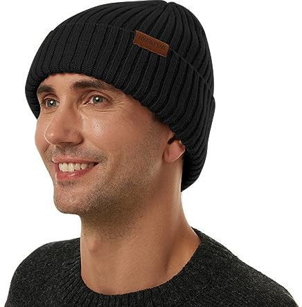 ineepor Gorro Invierno Hombre Mujer Lana Merina Gorras de Punto Corto Beanie Hat Unisex Cálido Forro Polar Suave