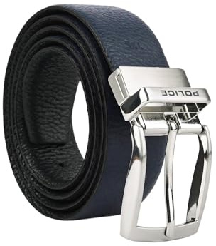 Police Cintura Reversibile Uomo in Vera Pelle, Made in Italy, alta 3,5cm, Senza Cuciture, Regolabile e Accorciabile, Con Scatola