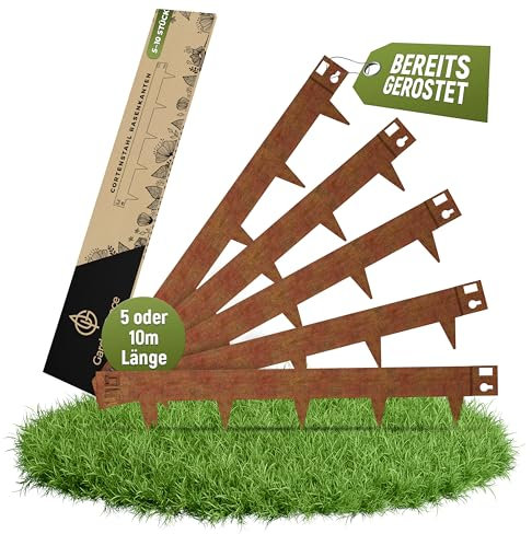 GardenGrace Rasenkante aus Cortenstahl 10m x 1,5mm,16cm hoch - Premium Beeteinfassung Metall - Flexible Beetumrandung aus Edelrost Stahl für Garten| Rasenbegrenzung|