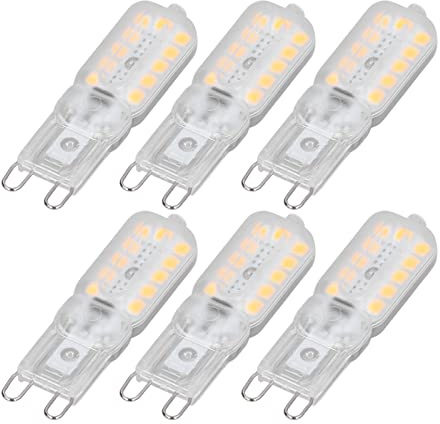 Luqeeg Bombilla LED G9 de 6 Piezas, Potencia de 5 W, Cubierta Transparente, Bombilla Regulable de 22 LED para Lámpara Colgante, Luz de Techo, Luz de Pared, Luz de Mesa, Ahorro de
