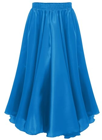 Aislor Gonna Lunga per Bambina Gonna da Corrida Spagnola Tinta Unita Gonne da Danza Classica Ragazza Skirt Casual in Chiffon Cielo Blu 7-8 Anni