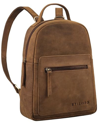 STILORD 'Luisa' Kleiner Lederrucksack Damen Echt-Leder Rucksack Frauen Cityrucksack Leder Damenrucksack Modern Tagesrucksack Klein mit vielen Fächern für Alltag & Freizeit, Farbe:vinto - braun