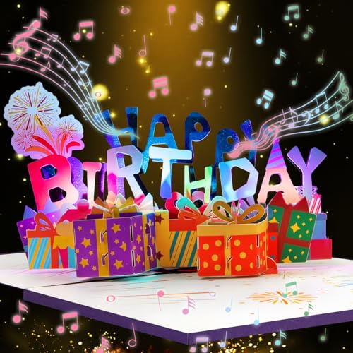 CNLITIHEKA Carte d'anniversaire musicale, pop-up lumineuse et musicale, carte d'anniversaire pour mari, femme, cartes de vœux pop-up pour parents, filles, enfants, amis.
