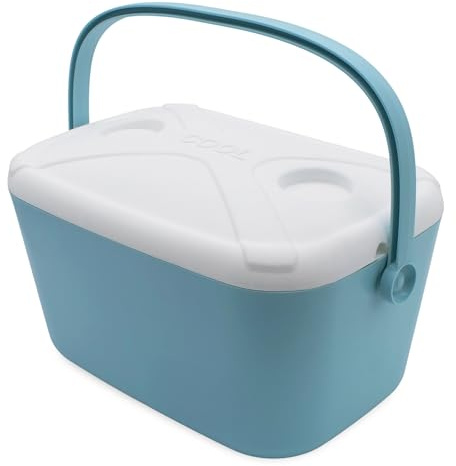 Glacière avec porte-gobelet bleu clair - 20 l - Boîte isotherme d'extérieur manuelle avec poignée de transport - Sac isotherme pour camping, pique-nique, festival, jardin