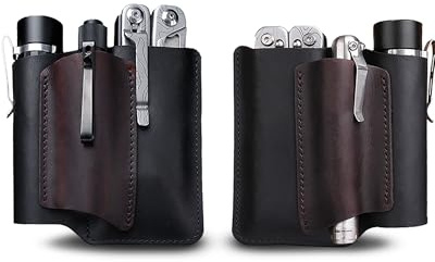 Étui EDC en Cuir VIPERAED PJ38, étui Multifonction en Cuir à 4 Poches, étui EDC Portable pour Homme, Lampe de Poche, Stylo, Couteau de Poche Pliable, Outil Multifonction