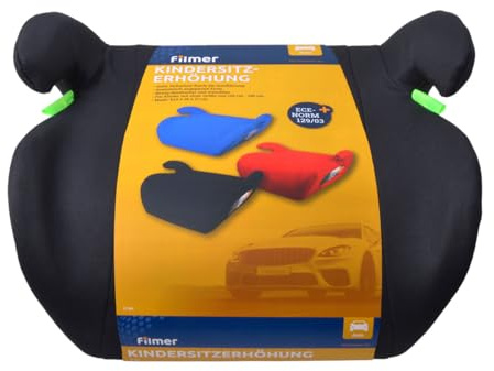 Kindersitz Sitzerhöhung Sitzkissen für Kinder von 125-150 cm bis 12 Jahre ECE-Norm 129/03- mit waschbarem Bezug - Farbe: Schwarz Blau Rot - anatomisch angepasste Form (Schwarz)