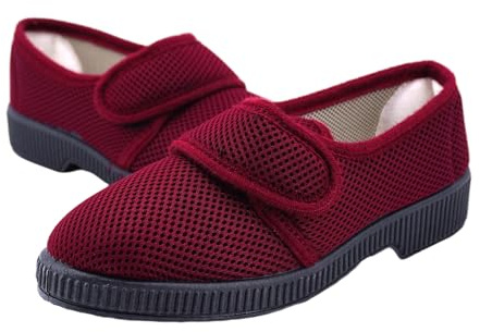 JOMIX Pantofole Donna Estive Anziane Ortopediche con Strappo Ciabatte Invernali Chiusura Regolabile Scarpe Traspirante Anatomiche da Casa Antiscivolo Morbida e Comoda per Terza Età AITD2616 Rosso 38
