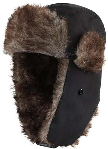 Chapeau de Trappeur Unisexe, Chapeau D'hiver Noir avec Protection des Oreilles, Cagoule Chaud pour L'extérieur, protection contre le vent froid et la neige, pour Ski, Cyclisme, Activités, Neige