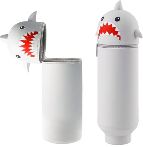 PANYI Trousse à Crayons en Silicone Souple Trousse Requin Kawaii Vertikales Weiches Silikon-Federmäppchen Trousse à Crayons en Silicone Rétractable, Schulgeschenk für Jungen und Mädchen (Grau)