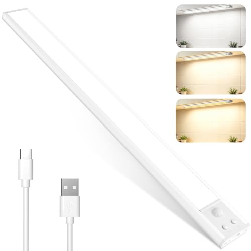 JVURICE Schrankbeleuchtung Led Lampe mit Bewegungsmelder - 40cm 3000mAh Schrankbeleuchtung Unterbauleuchte Dimmbar 3 Farbe 4 Modi Küche Licht Leiste Aufladbar Magnetische Einfach Montage (Weiß-40CM)