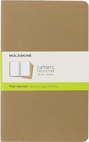 Moleskine Cahier Journal, Set 3 Notizbüchern mit Blanken Seiten, Kartoneinband mit Sichtbarer Baumwollnaht, Farbe Kraftbraun, Large 13 x 21 cm, 80 Seiten