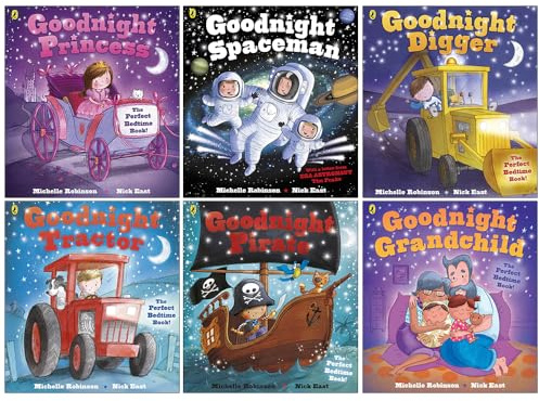 Goodnight Collection – 6 Bedtime Story Books for Kids | Princess, Spaceman, Digger, Tractor, Pirate & Grandchild | Illustrated Sleep Stories Set