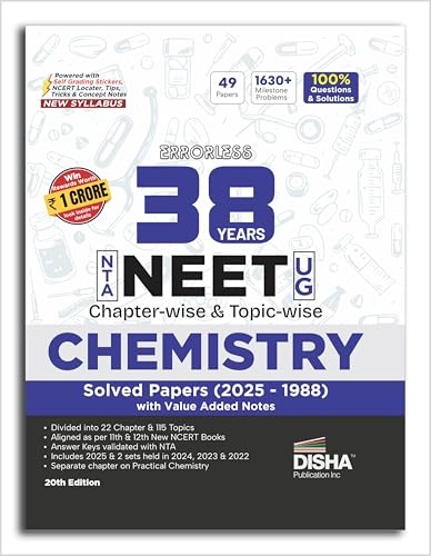 Disha Errorless 38 Years NTA NEET (UG) Chapter-wise & Topic-wise Chemistry PYQ (2025 - 1988) Book 20th Edition | Solved Papers | New NCERT Syllabus | Errorless Chemistry NEET 2026 | Value Added Notes