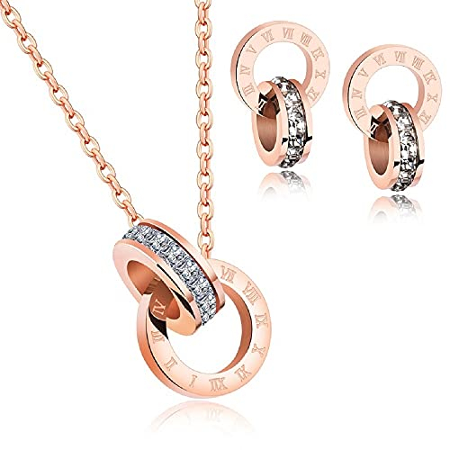Crystalline Azuria Weiß Kristalle Rund Schmuck-Set Halskette Anhänger 45 cm Ohrstecker Ohrringe 18 kt Rosé Vergoldet für Damen