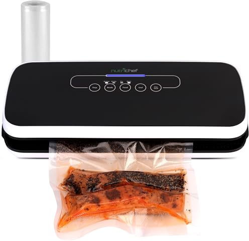 NutriChef Automatic Vacuum Air Sealing System for Food Preservation with Starter Kit, Compact Design, Lab Tested, Dry & Moist Food Modes with Led Indicator Lights, Black